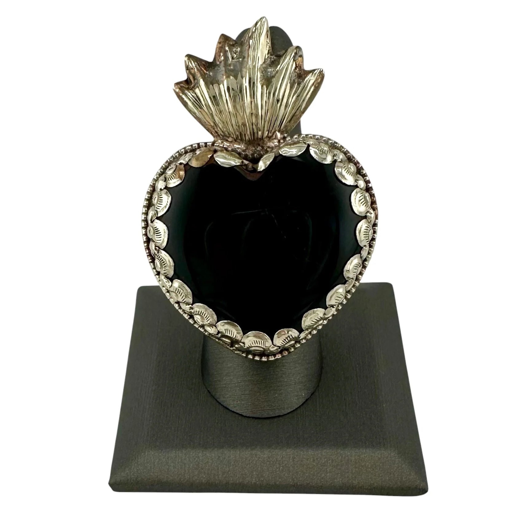 Black Onyx Flaming Heart Ring – Tibetan Nickel Silver