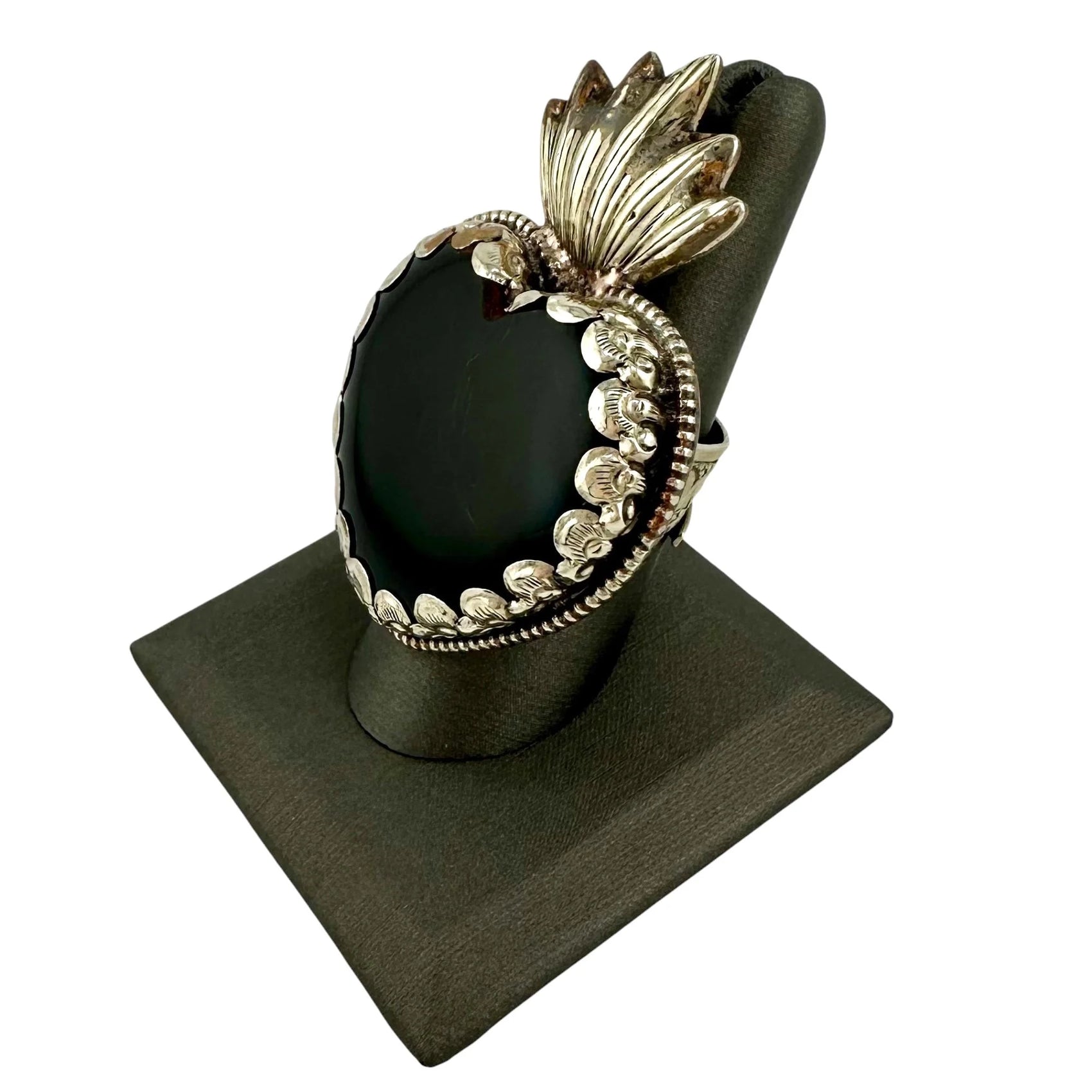 Black Onyx Flaming Heart Ring – Tibetan Nickel Silver