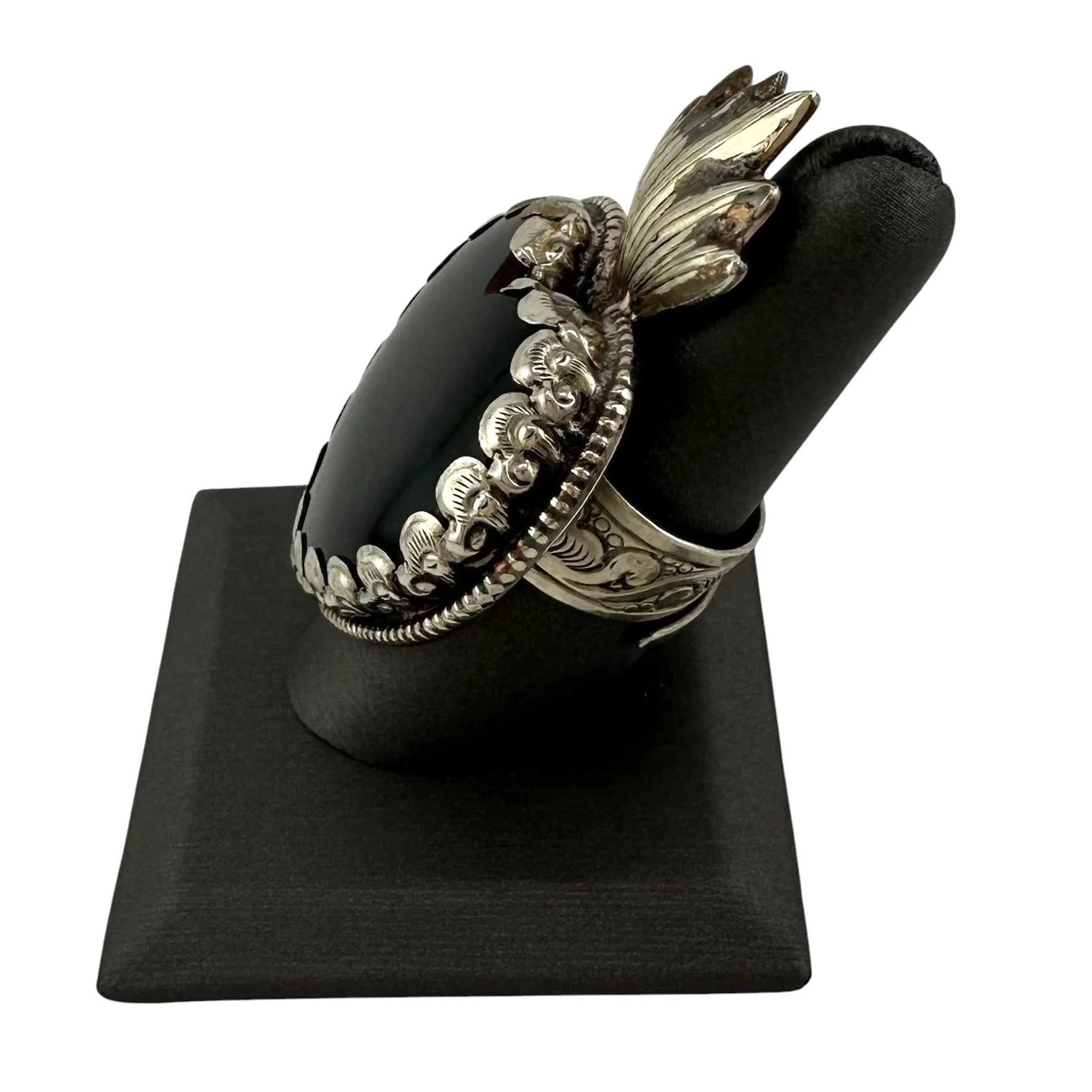 Black Onyx Flaming Heart Ring – Tibetan Nickel Silver