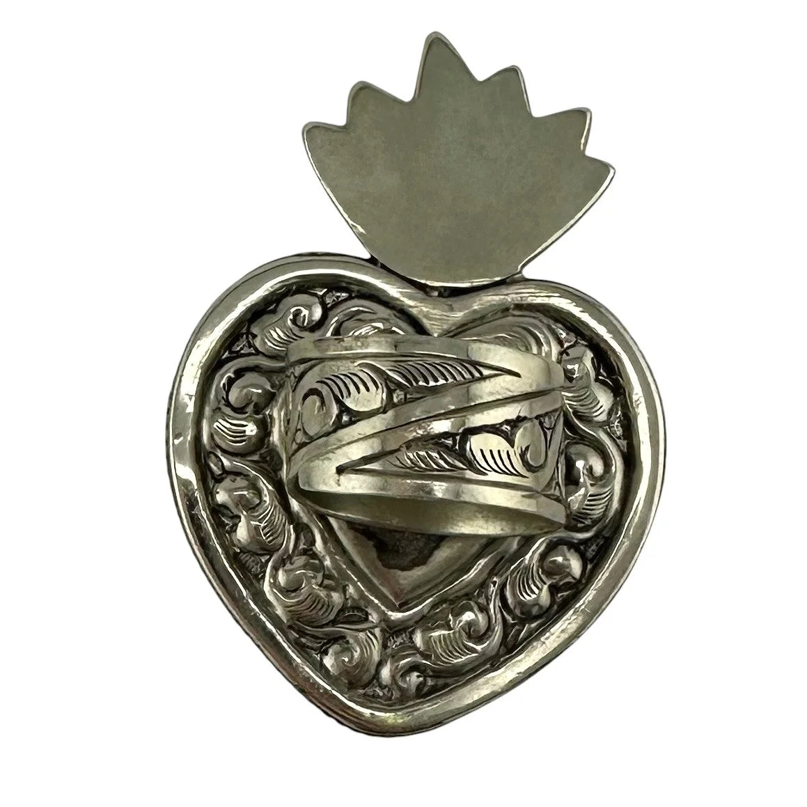 Black Onyx Flaming Heart Ring – Tibetan Nickel Silver