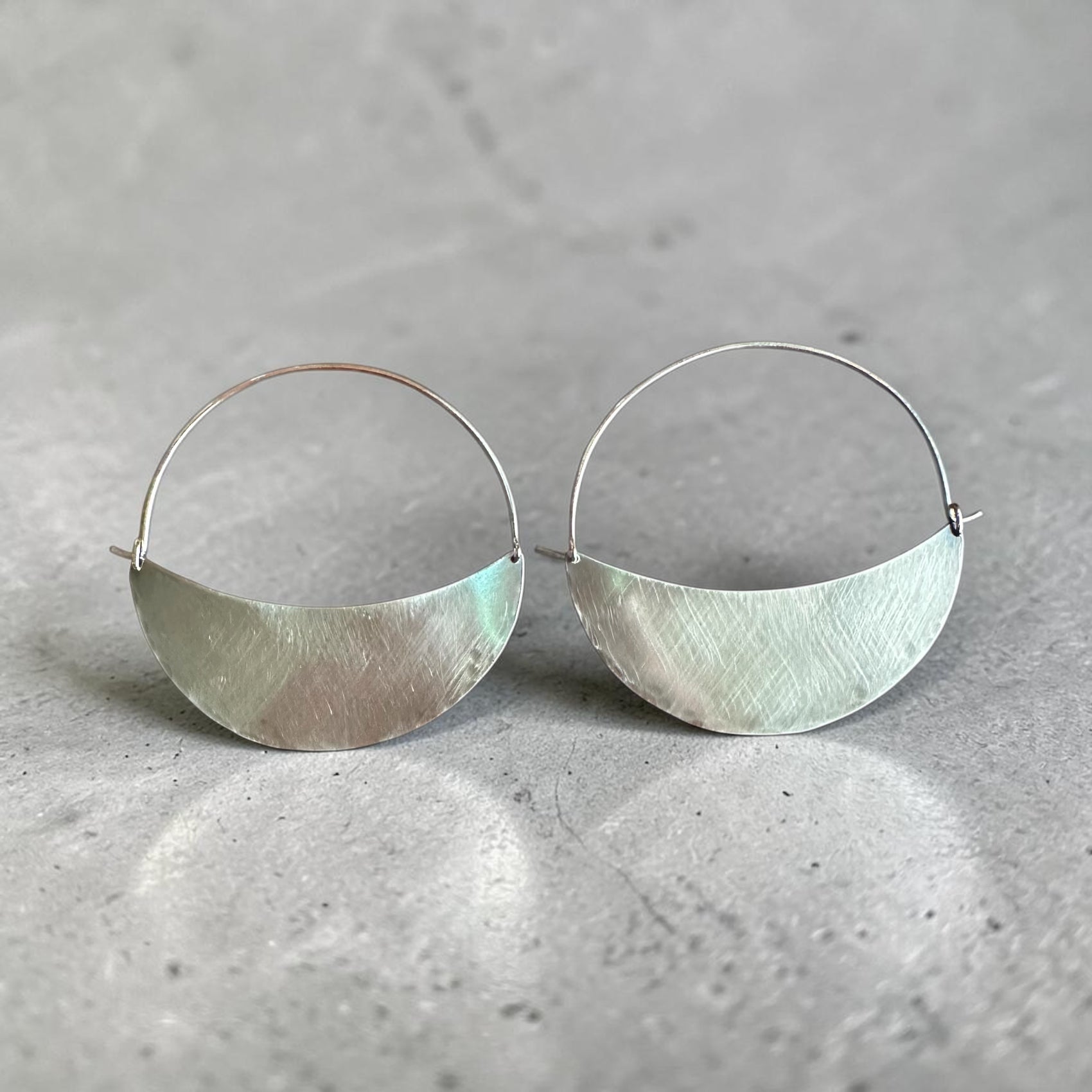 Crescent Moon Large Hoops in Antique Sterling Silver