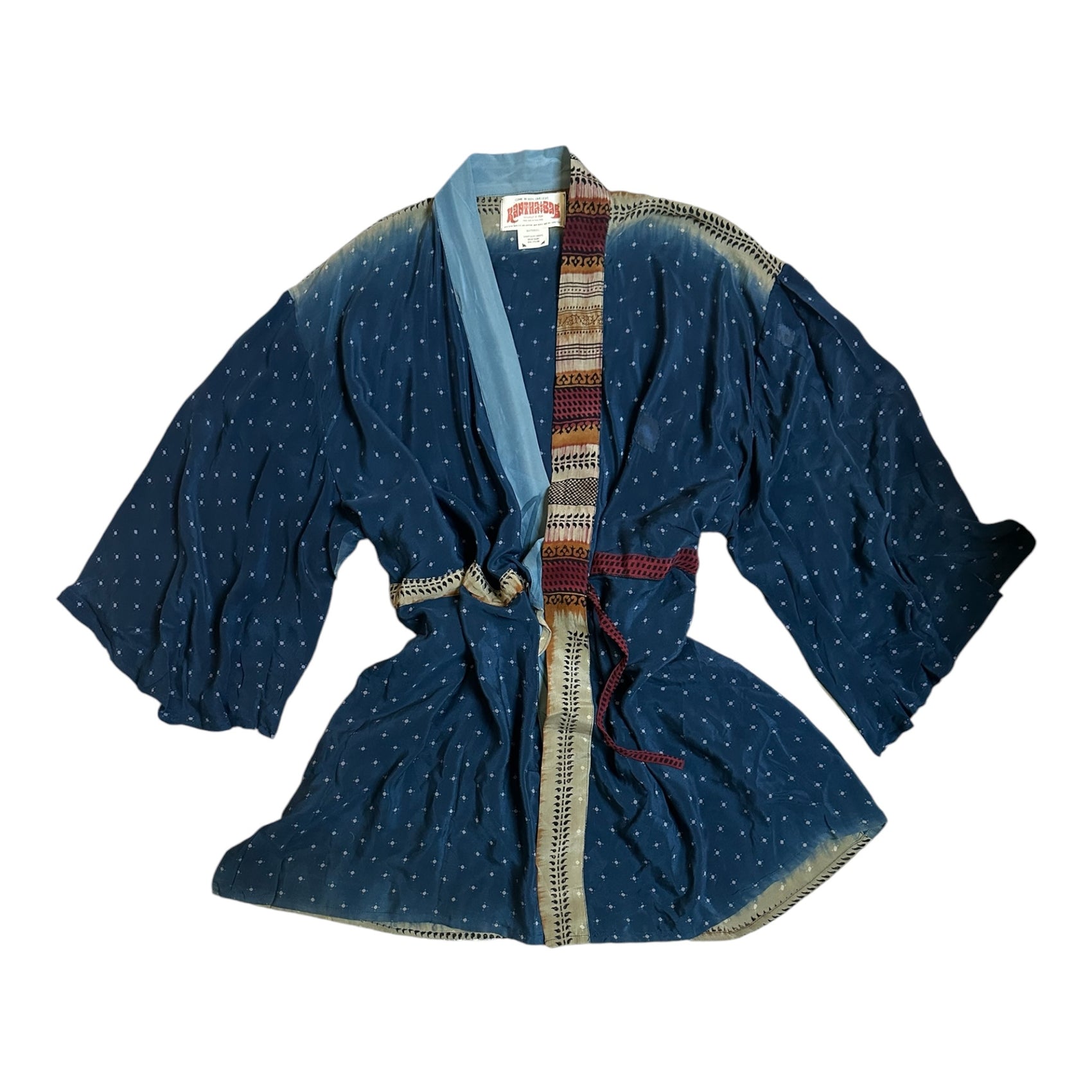 Sari Silk Kimono – Indigo Bell Sleeve by Kantha Bae