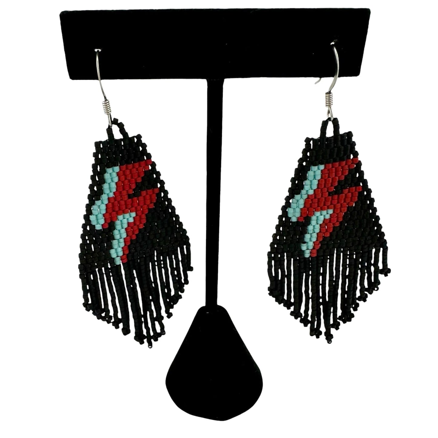 Bowie Lightning Bolt Beaded Earrings in Midnight | Vajra Exclusive