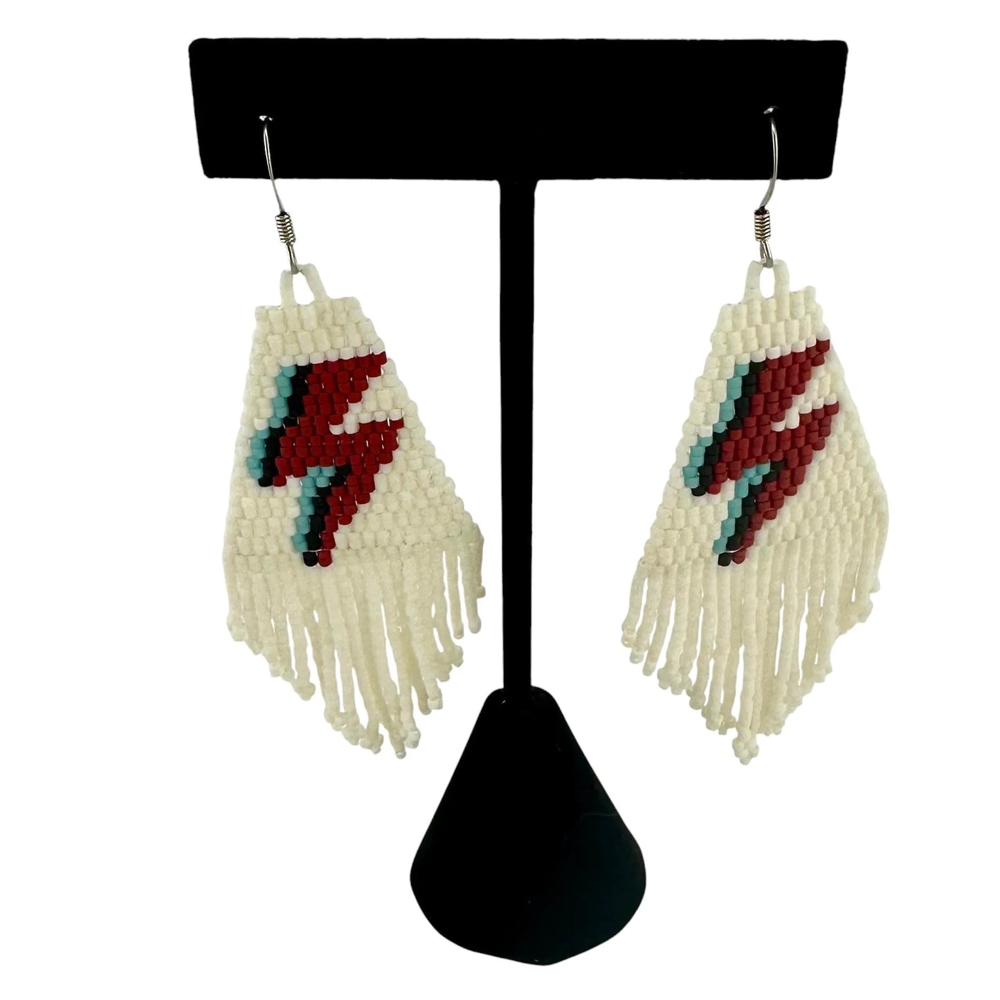 Bowie Lightning Bolt Beaded Earrings in White Vajra Exclusive