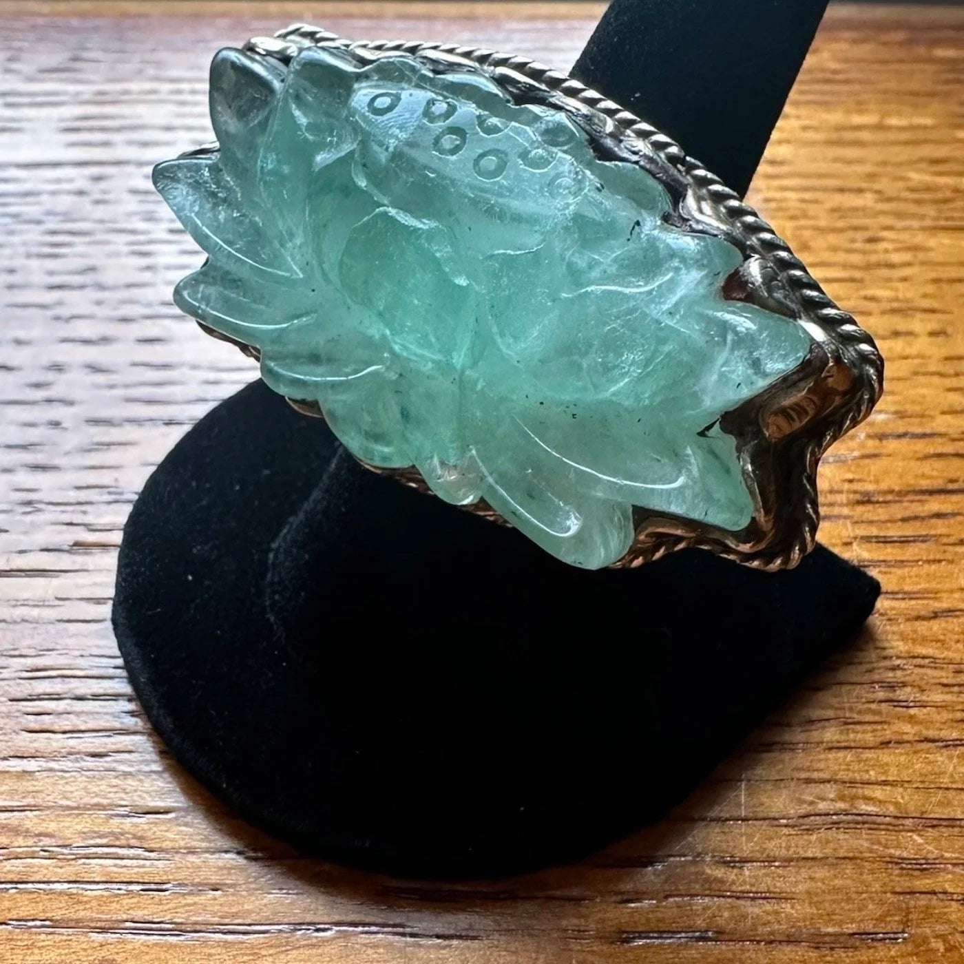 Tibetan Silver Green Aventurine Lotus Ring