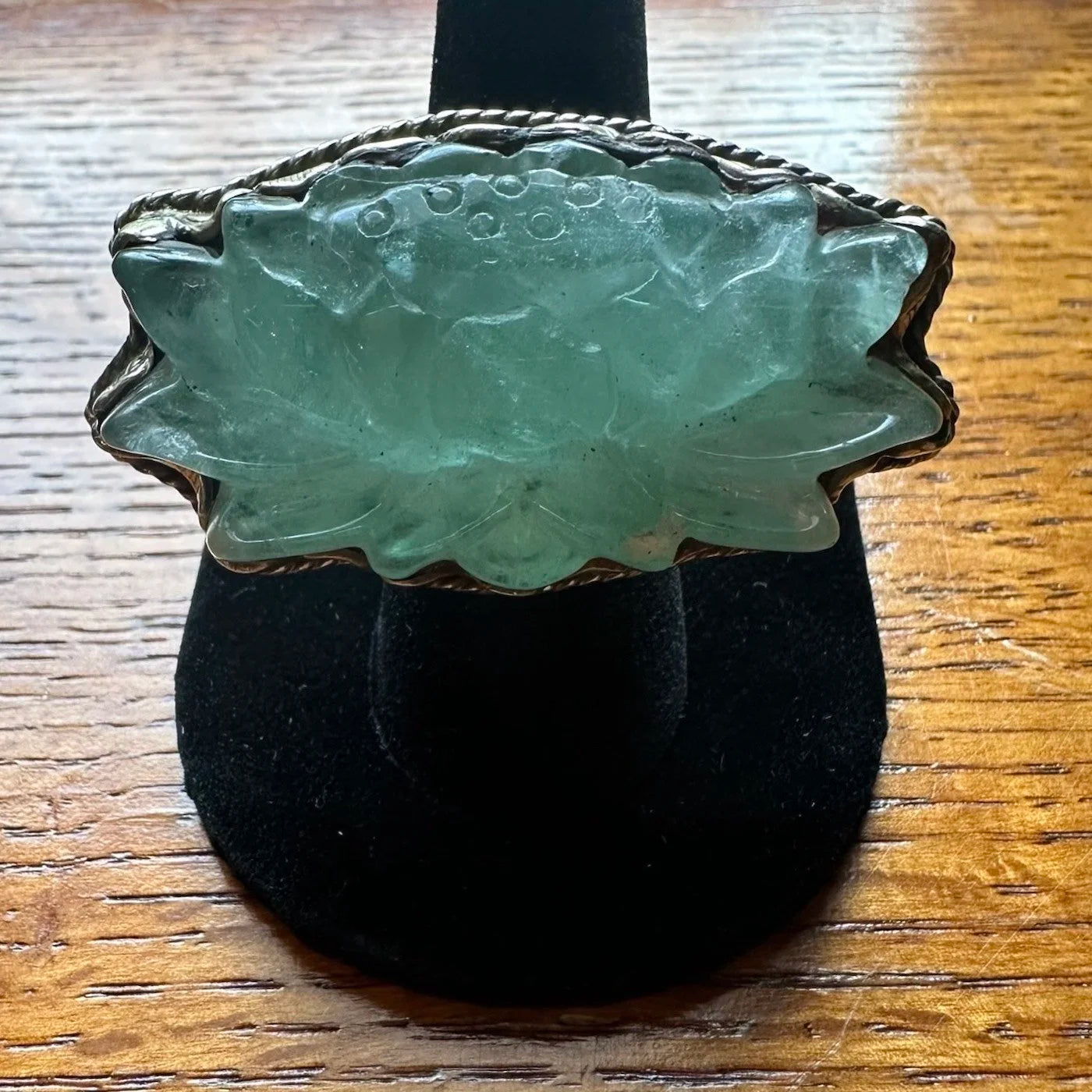 Tibetan Silver Green Aventurine Lotus Ring