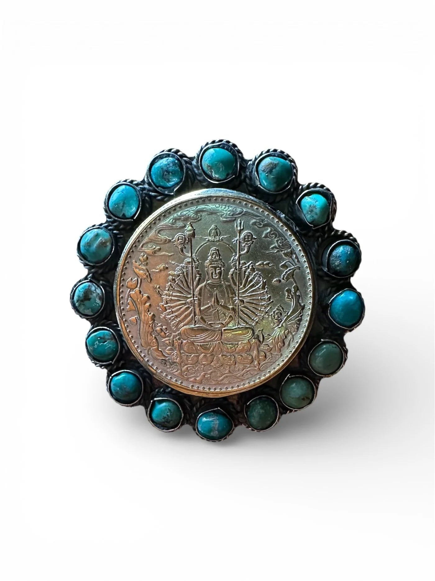 Buddha Coin & Turquoise Ring