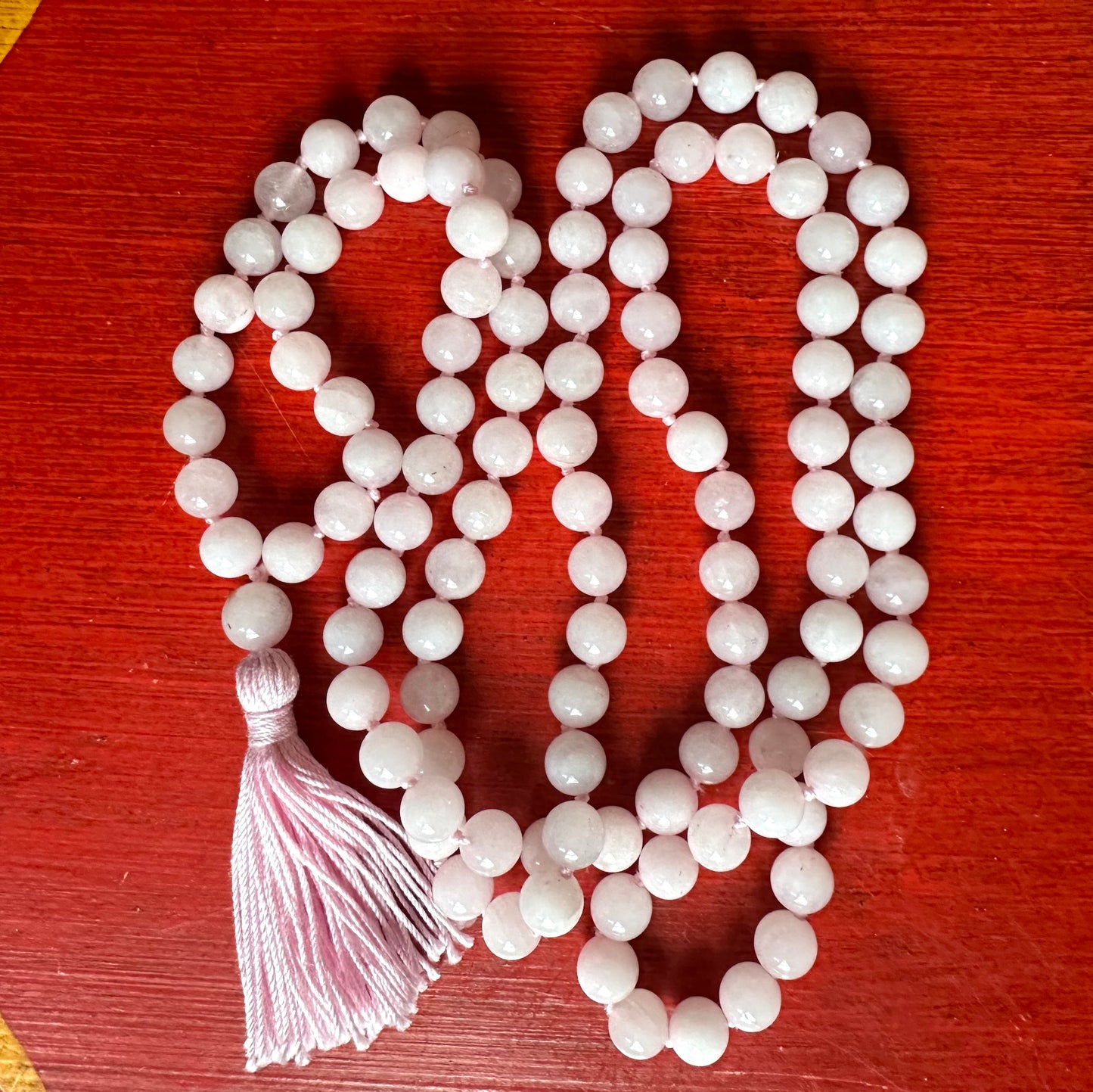 Rose Quartz Hand Knotted 108 Bead Mala Pink Tassel