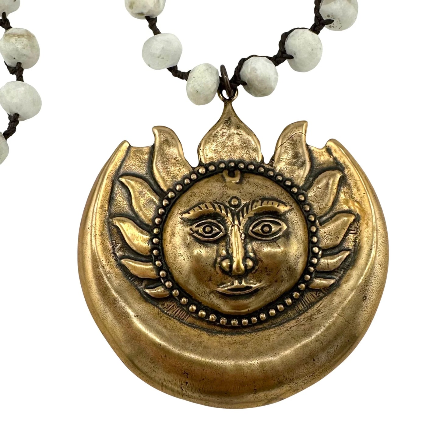 Celestial Sun and Moon on Moonstone Beaded Necklace