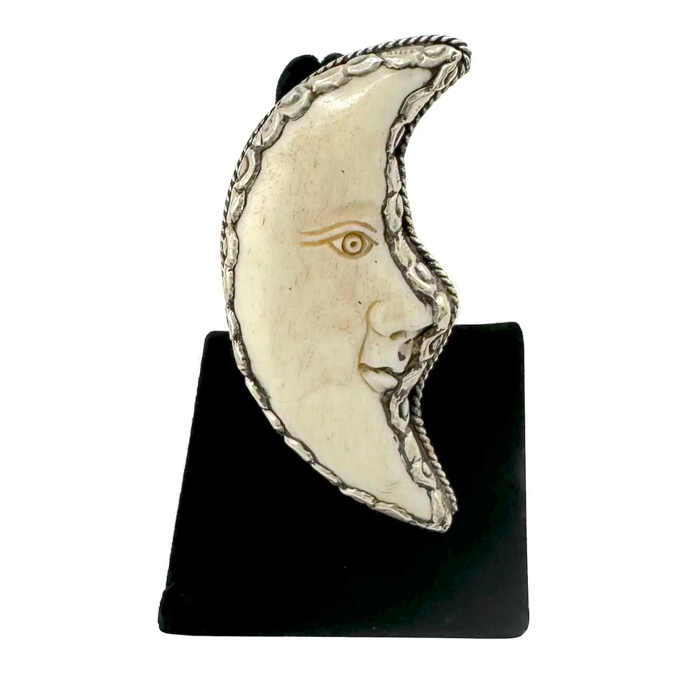 Mama Tibetan Hand Carved Crescent Moon Ring