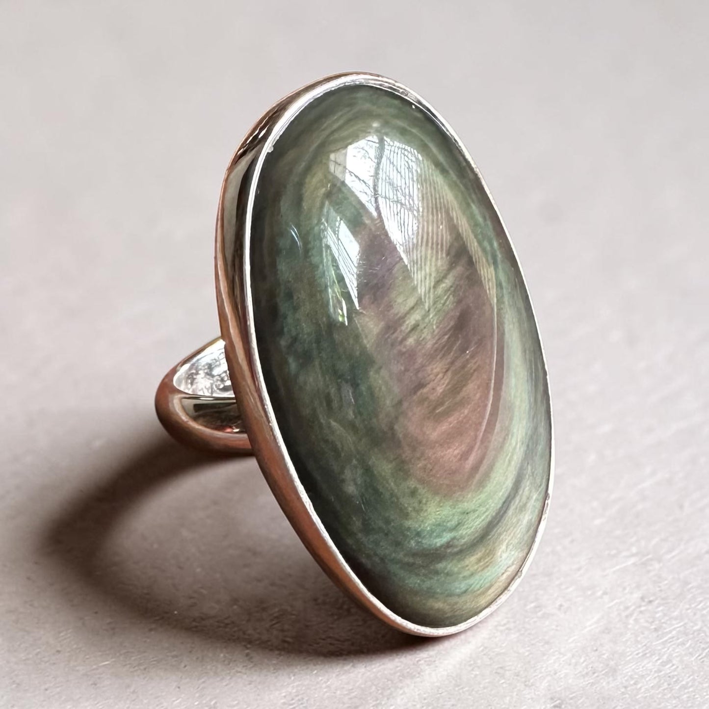 Rainbow Obsidian Sterling Silver Adjustable Ring