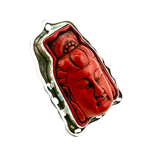 Sally Bass Red Quan Yin-Female Buddha of Compassion Silver Ring
