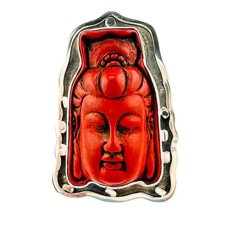 Sally Bass Red Quan Yin-Female Buddha of Compassion Silver Ring