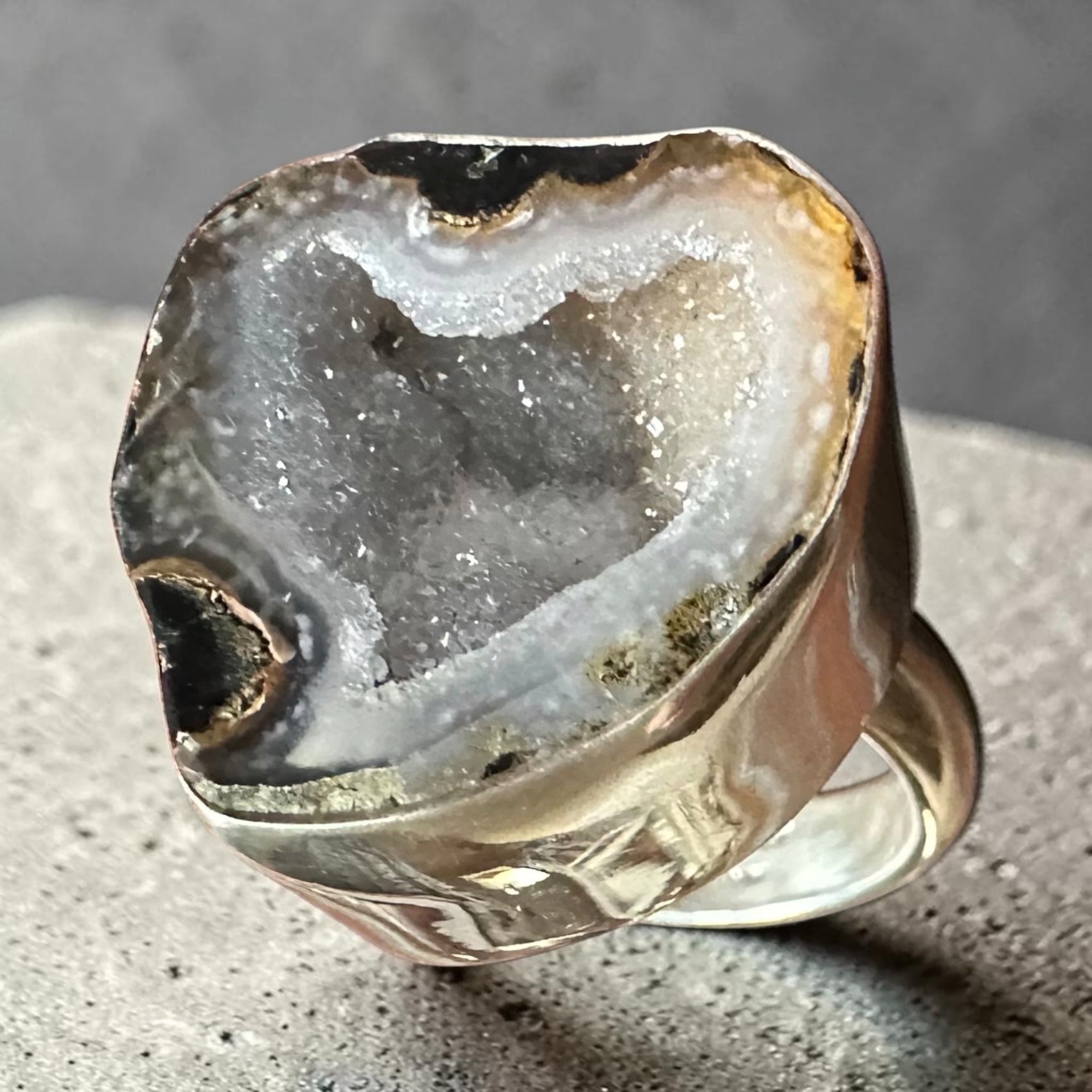 Druzy Agate Heart Ring in Sterling Silver