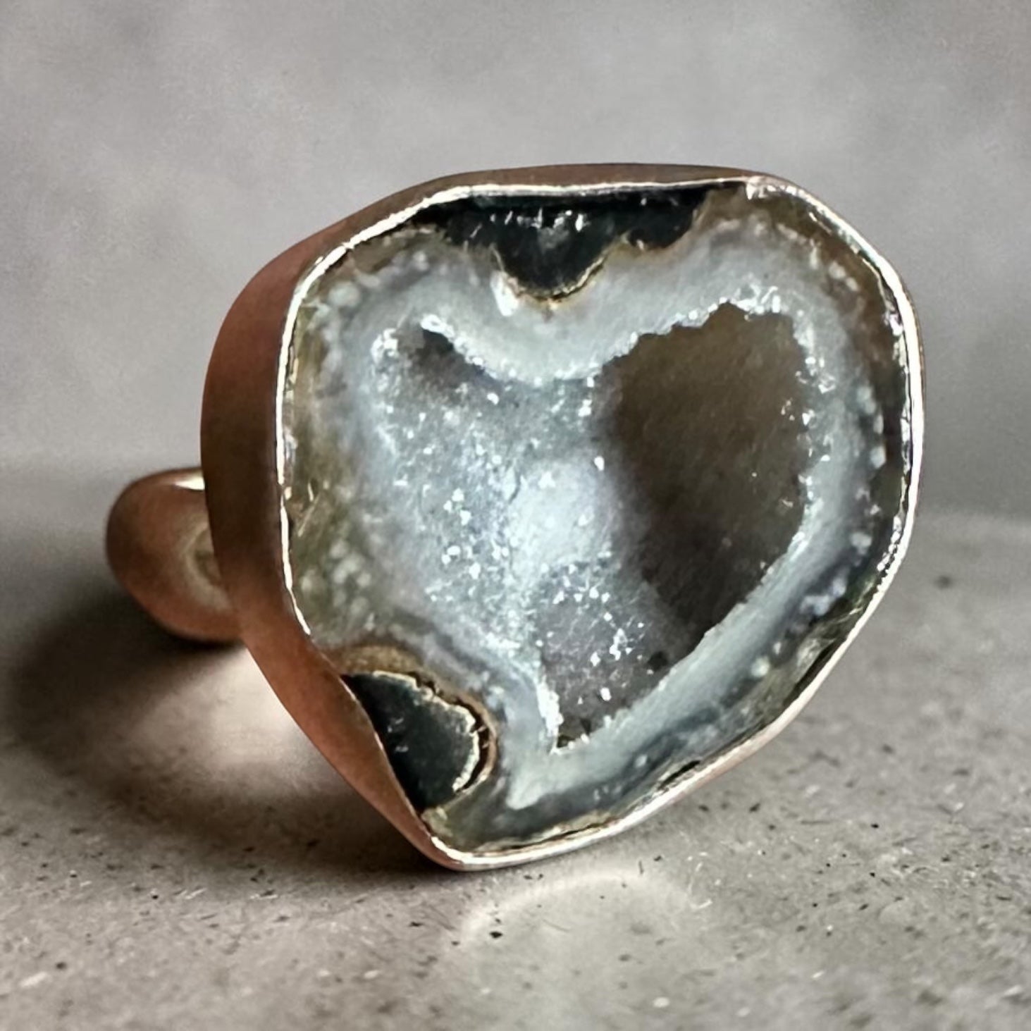 Druzy Agate Heart Ring in Sterling Silver