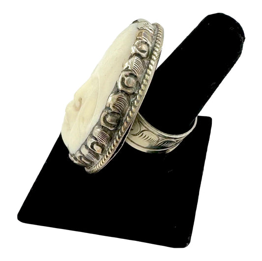 Tibetan Full Moon Ring with Lovely Hand Carved Serene Face