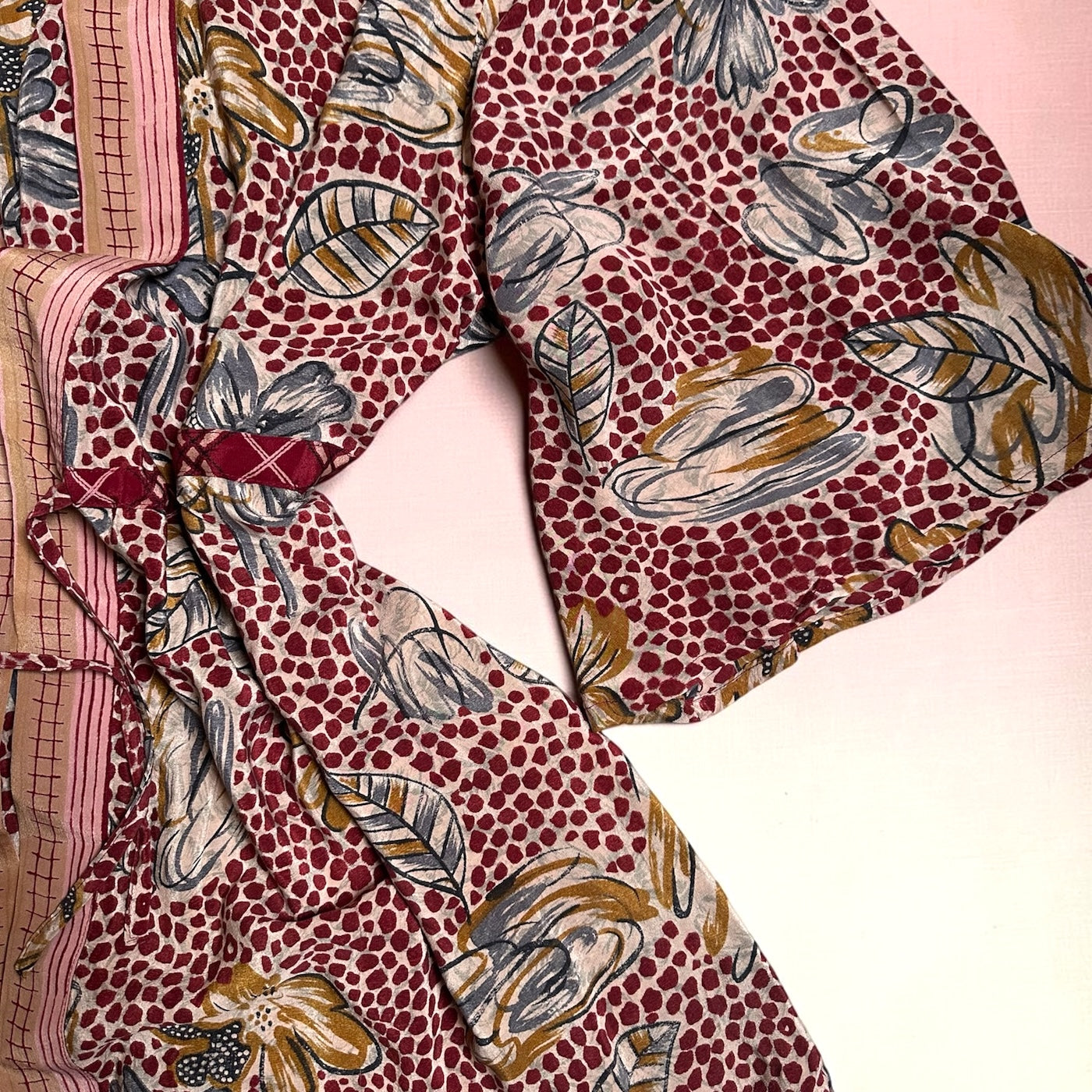 Sari Silk Wine Dot Bell Sleeve Kimono by Kantha Bae