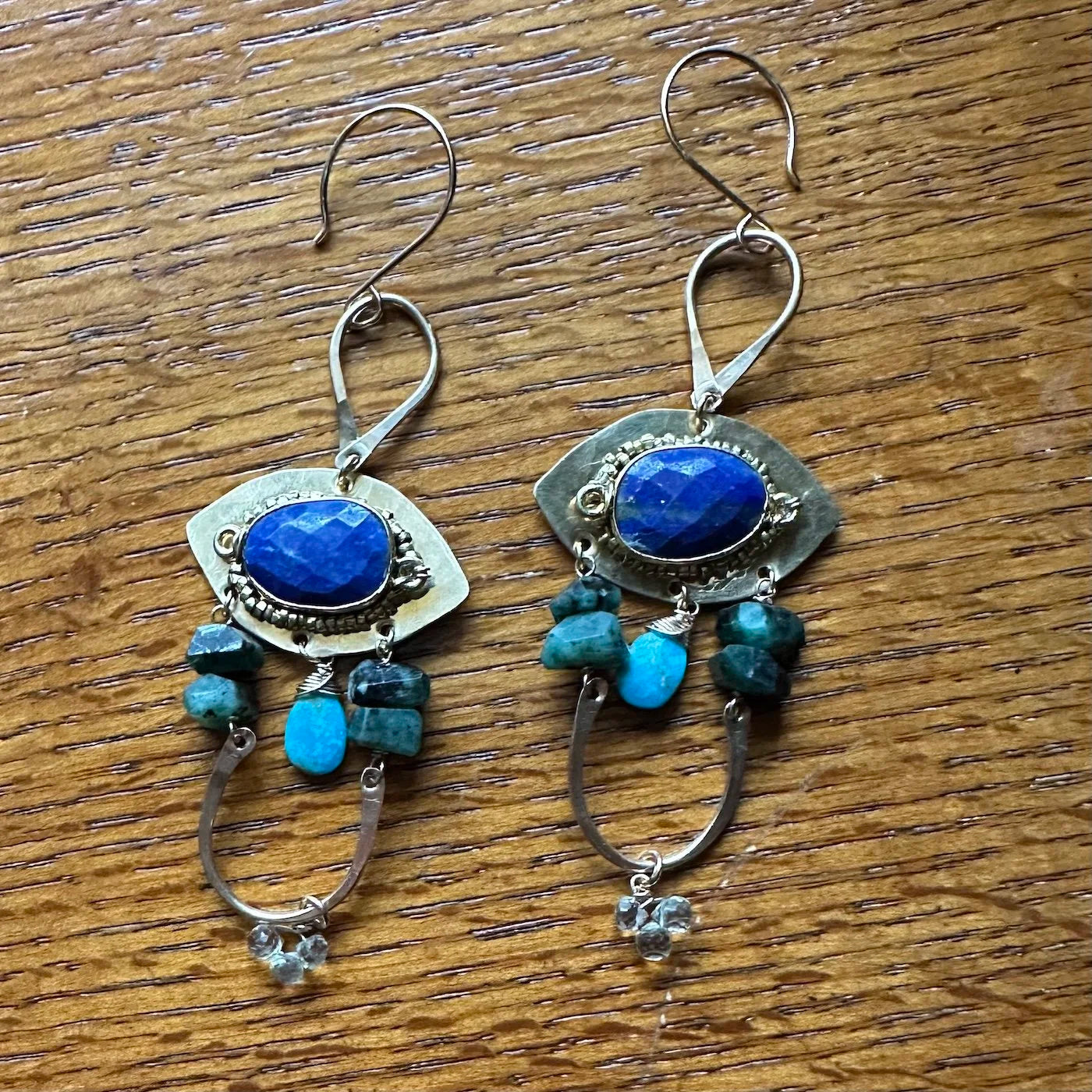 Blue Dream Lapis Eye & Brass Earrings