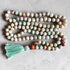mala beaded necklace amazonite beads with aqua tassel