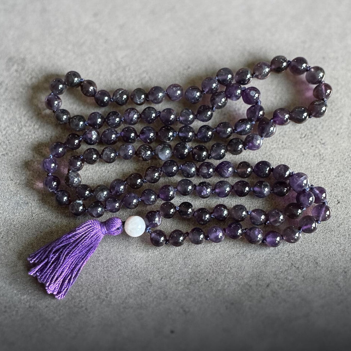 Amethyst Mala | Hand Knotted 108 Beads | Purple Tassel | Vajra Exclusive