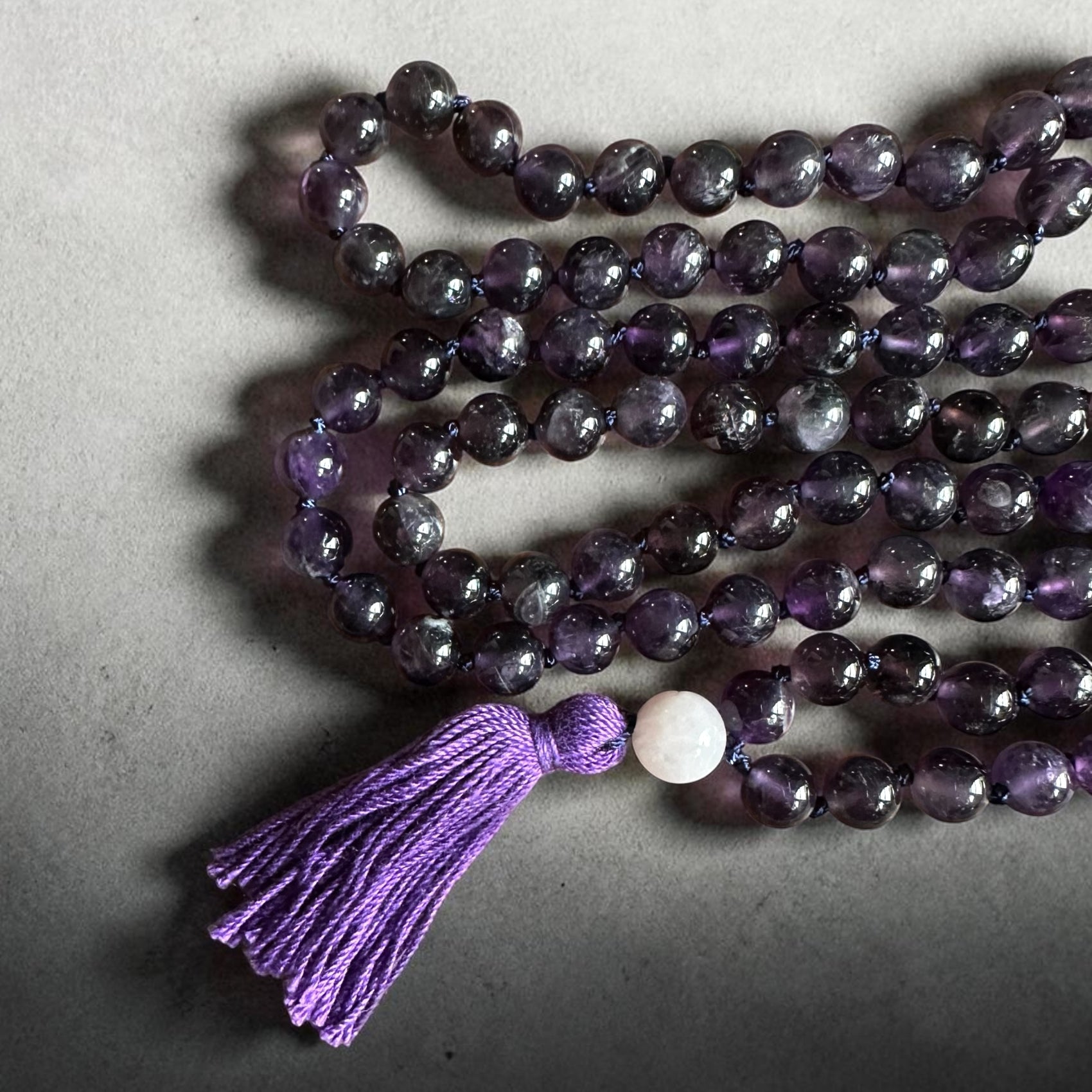 Amethyst Mala | Hand Knotted 108 Beads | Purple Tassel | Vajra Exclusive