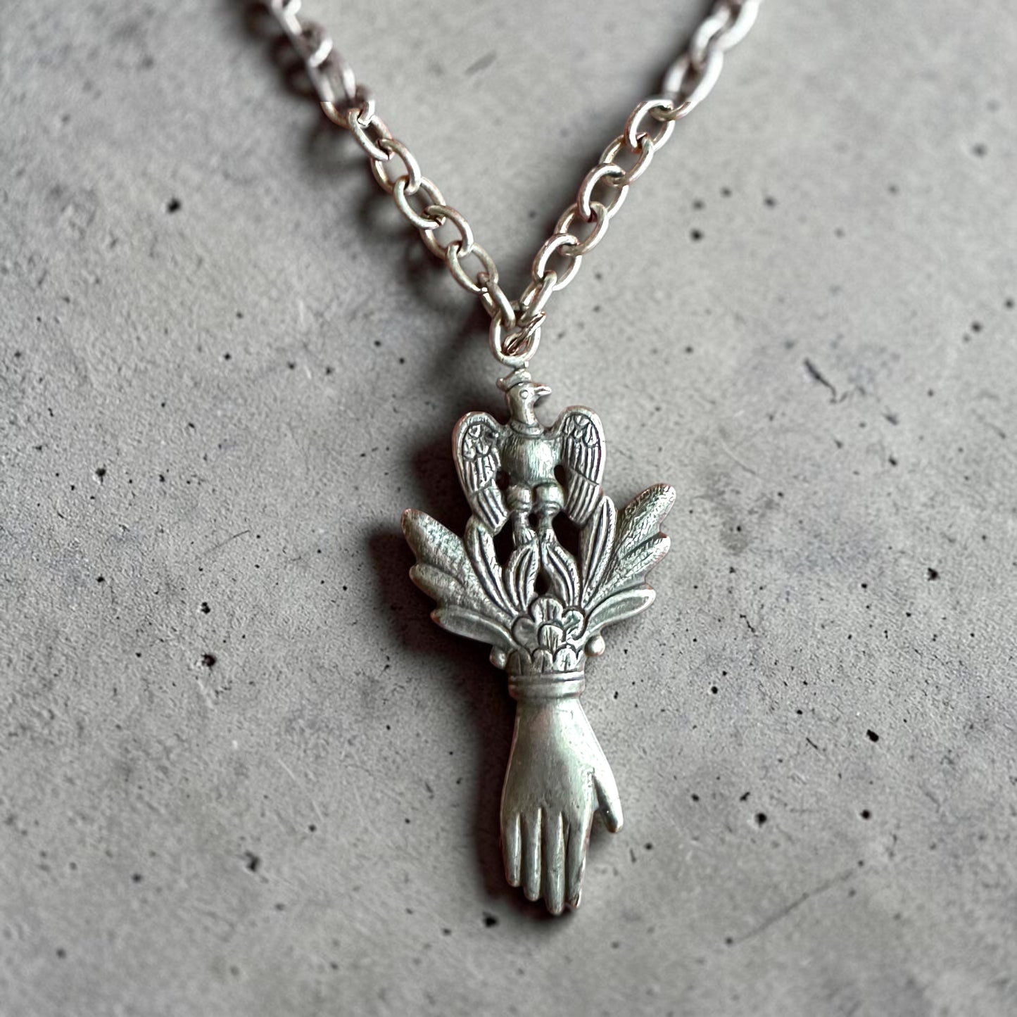 Liberty Hand Necklace – Sterling Silver over Bronze | Frida Chic