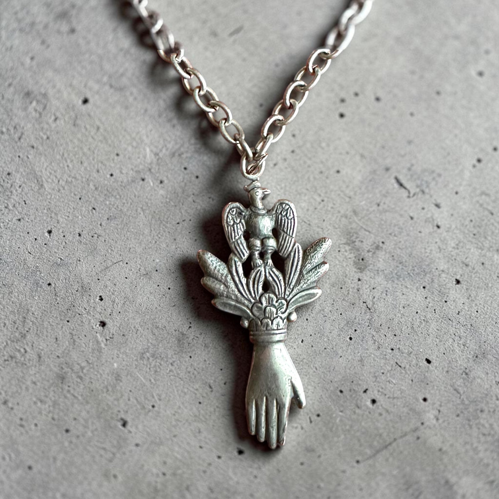 Liberty Hand Necklace – Sterling Silver over Bronze | Frida Chic