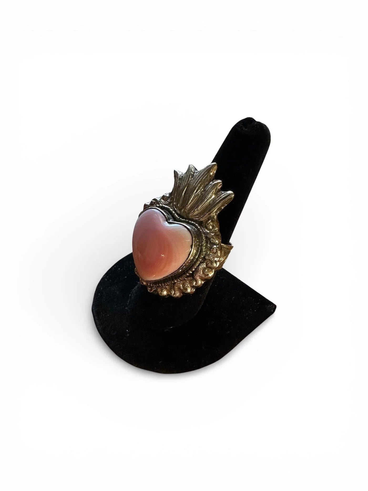 Tibetan Silver Pink Opal Sacred Heart Ring