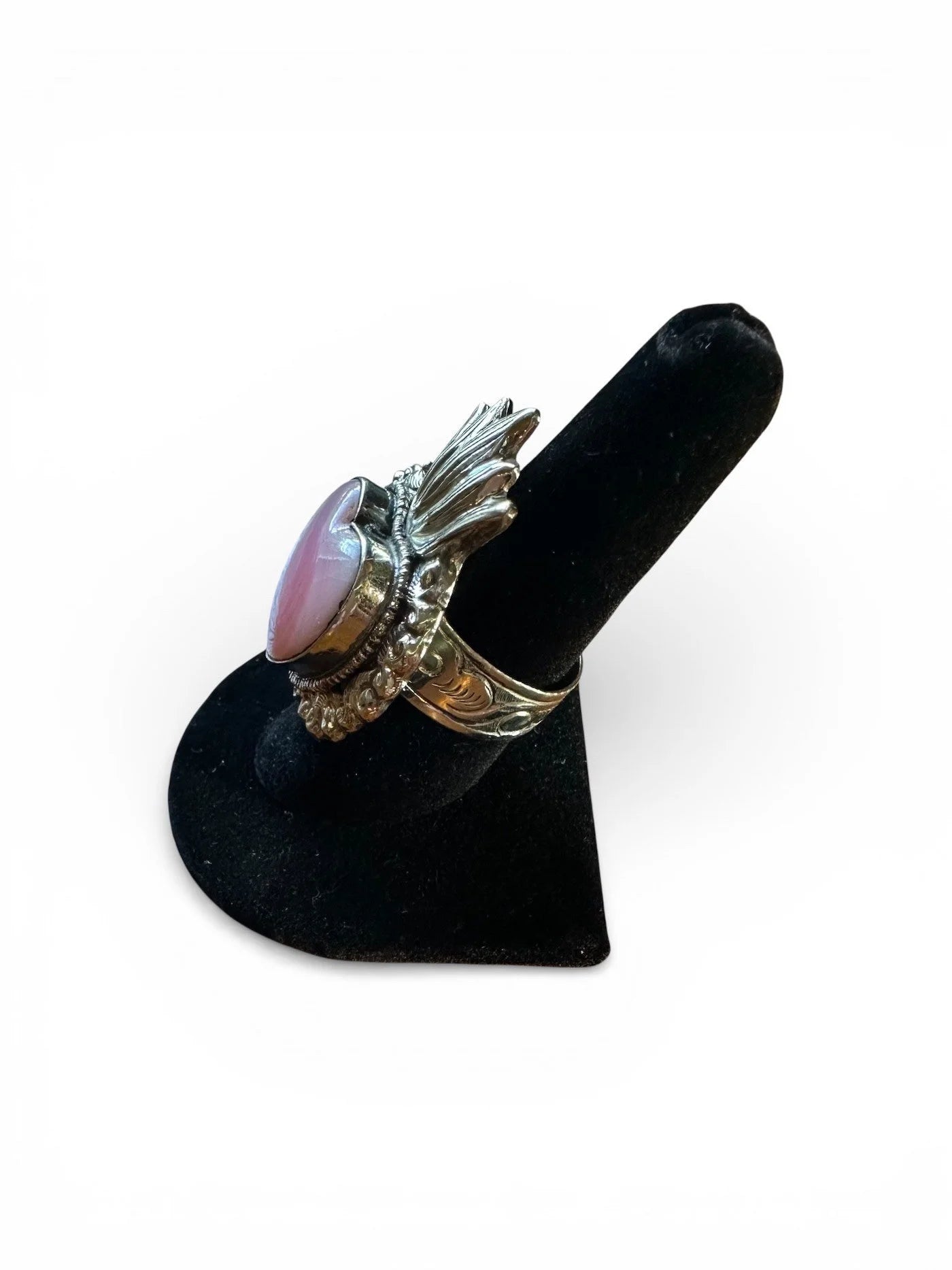 Tibetan Silver Pink Opal Sacred Heart Ring
