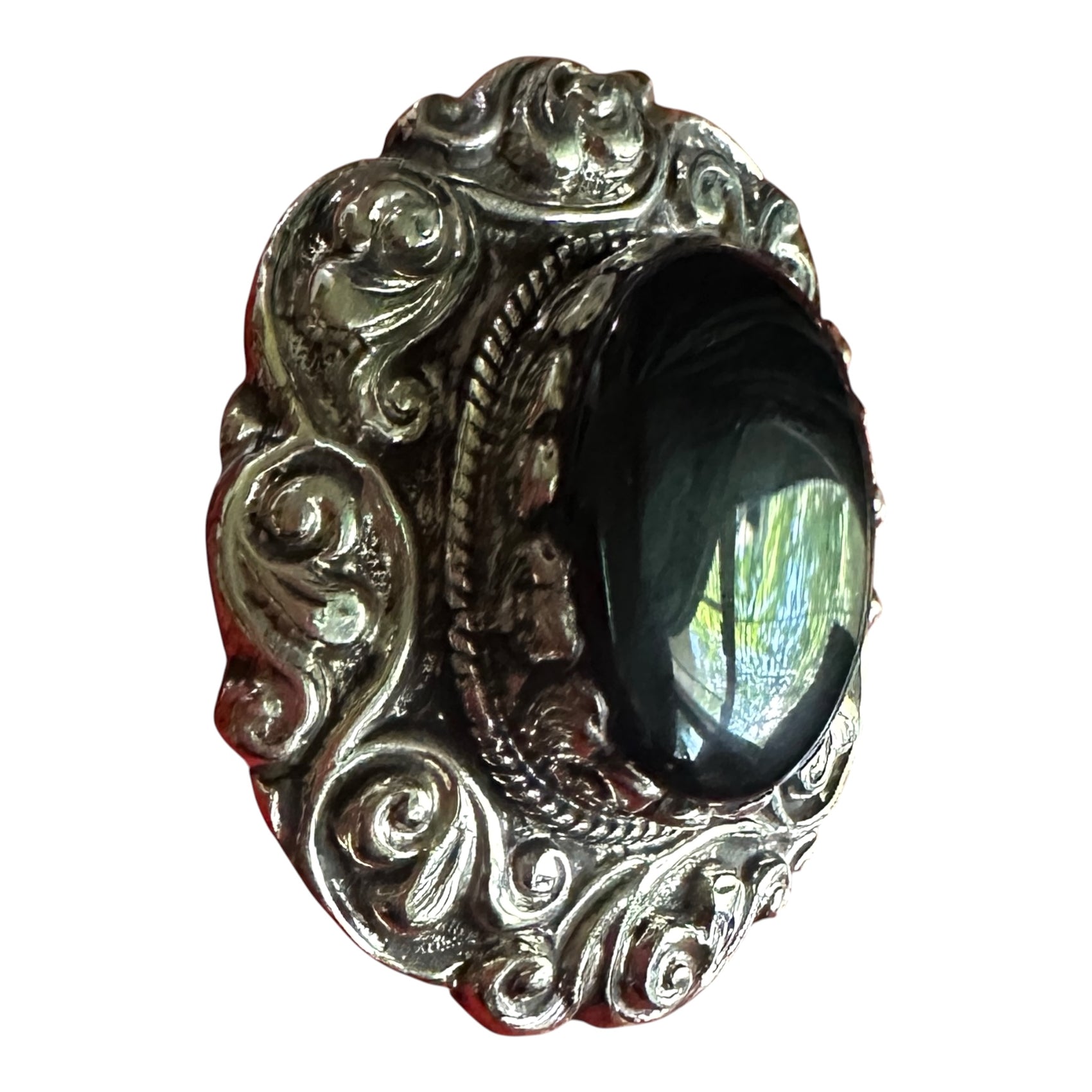 Black Onyx Ring in Tibetan Silver