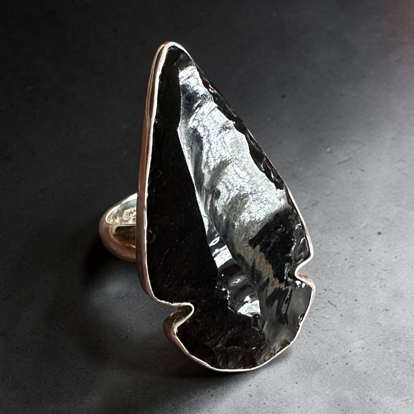 Dragon Glass Black Obsidian Arrowhead Ring in Sterling Silver