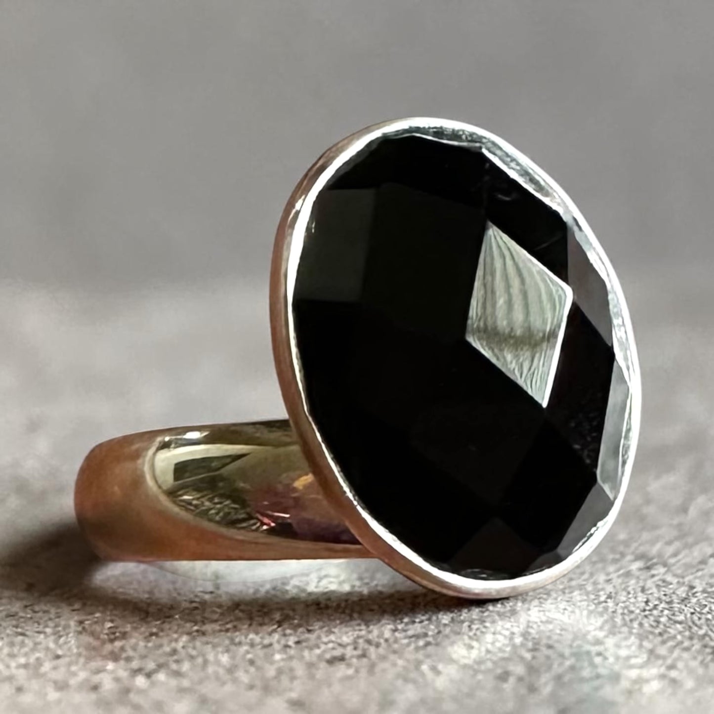 Faceted Black Onyx Ring in Sterling Silver